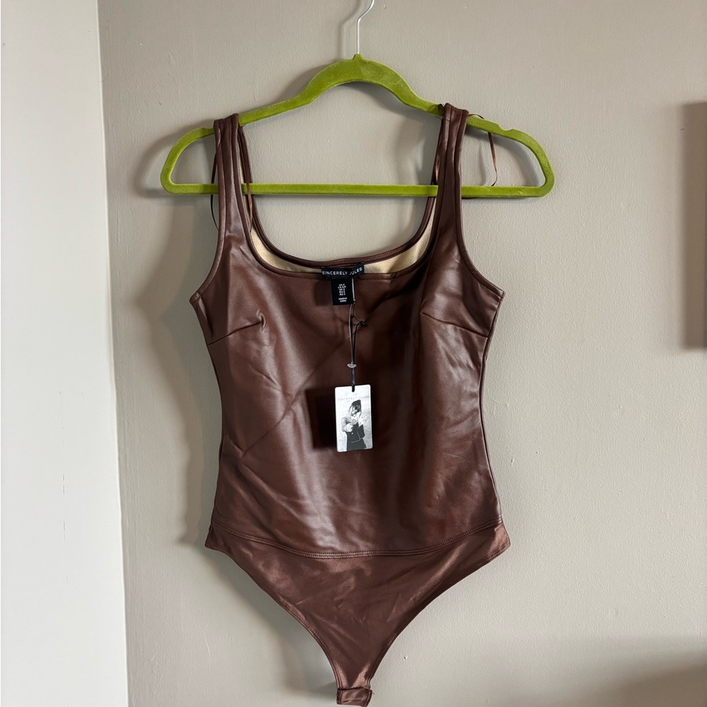 Sincerely Jules Brown Faux Leather Bodysuit